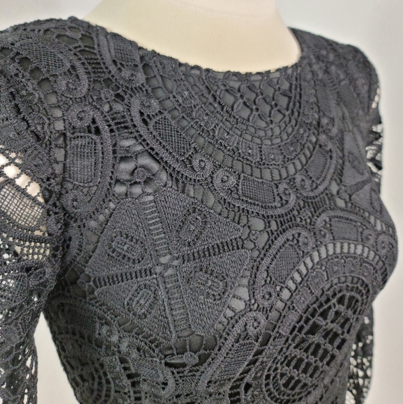 MLM LABEL BLACK LACE NUDE ILLUSION MINI LONG SLEEVE DRESS SZ SMALL - Picture 14 of 16